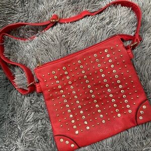 Red Embellished Crossbody Purse